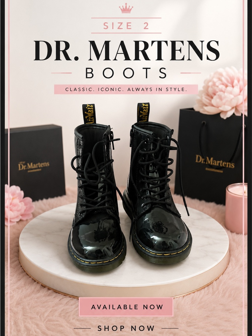 Dr. Martens Black Patent Lace-Up Ankle Boots